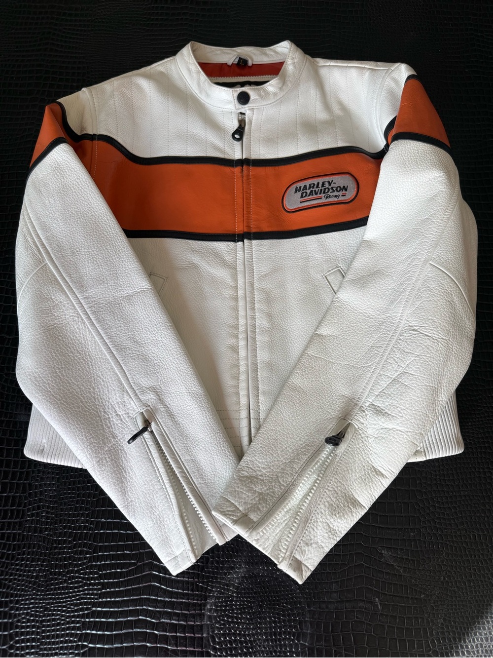 Vintage Harley-Davidson Women’s White & Orange Leather Jacket